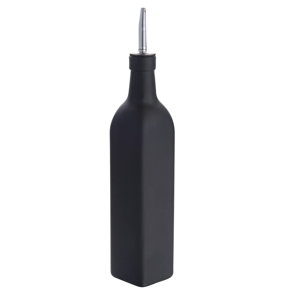 Restaurantware RW Base 16.9 Ounce Olive Oil Dispenser 1 Kitchen Oil Dispenser Bottle - With Stainless Steel Pourer Non-Leaking Black Glass Olive Oil Pourer For Cooking Or Salad Dressings