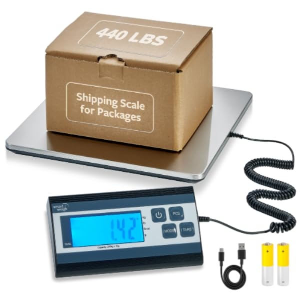 Smart Weigh 440 lbs x 1 oz. Digital Heavy Duty Shipping and Postal Scale, Package Scale with Durable Stainless Steel Large Platform, Post Office Postal Scale and Luggage Scale