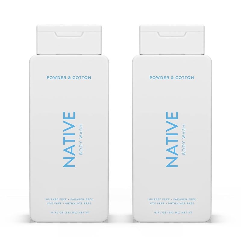 Native Body Wash for Men & Women, Seasonal | Sulfate, Paraben, and Dye Free, with Naturally Derived Clean Ingredients Leaving Skin Soft and Hydrating, Powder & Cotton 18 oz - 2 Pk