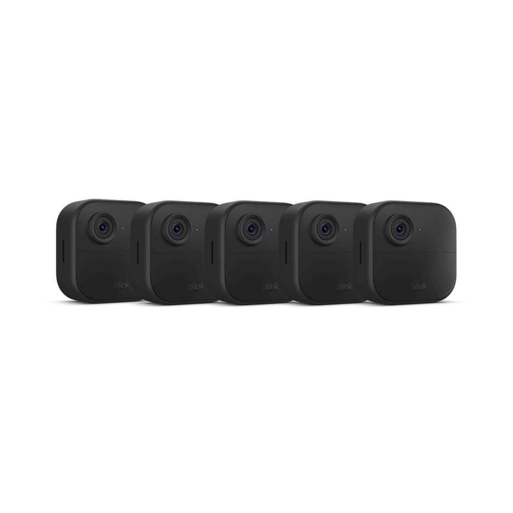 Blink Outdoor 4 (newest model), Wireless smart security camera, two-year battery, 1080p HD day and infrared night live view, two-way talk – 5 camera system