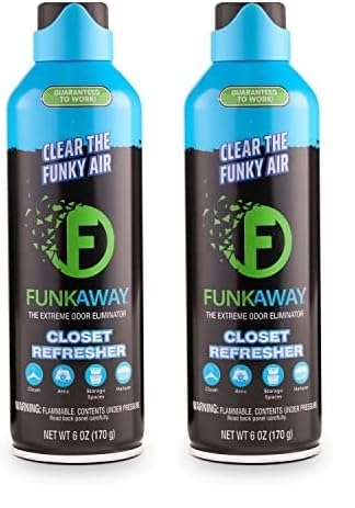 FunkAway Extreme Odor Eliminating Closet Refresher AeroSpray, 6 oz., Odor Eliminating Spray Removes Musty, Stuffy, Sweaty and Stinky Airborne Odors (Pack of 2)