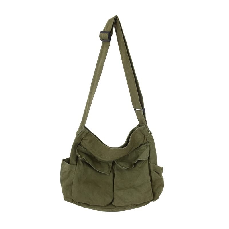 Canvas Messenger Bag Large Crossbody Bag with Multiple Pockets Canvas Shoulder Tote Bag for Women and Men