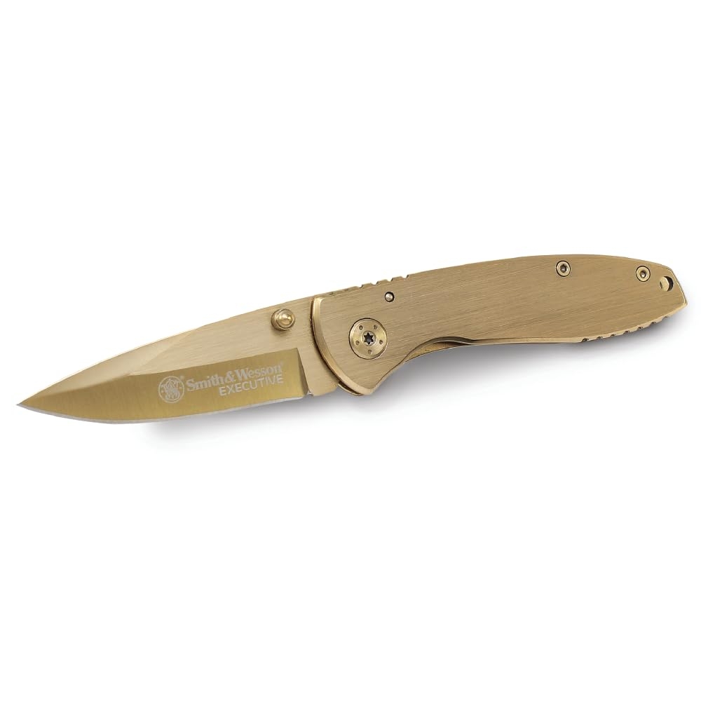 Smith & Wesson Executive CK110GL 6.8in High Carbon S.S. Folding Knife with 2.8in Drop Point Blade and Aluminum Handle for Outdoor, Tactical, Survival and EDC
