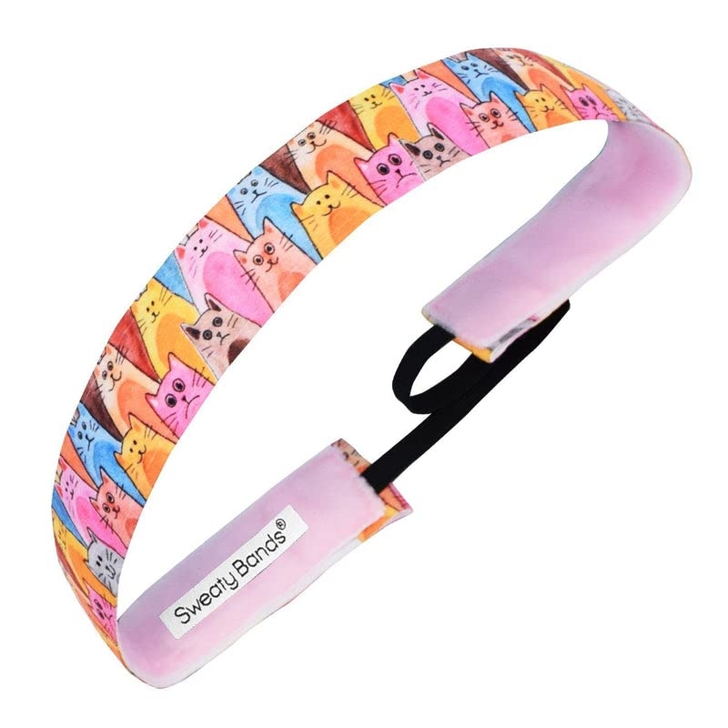 Sweaty Bands Womens Girls Headband - Non-Slip Velvet-Lined Workout Hairband -Pawsome Kittens 1-Inch