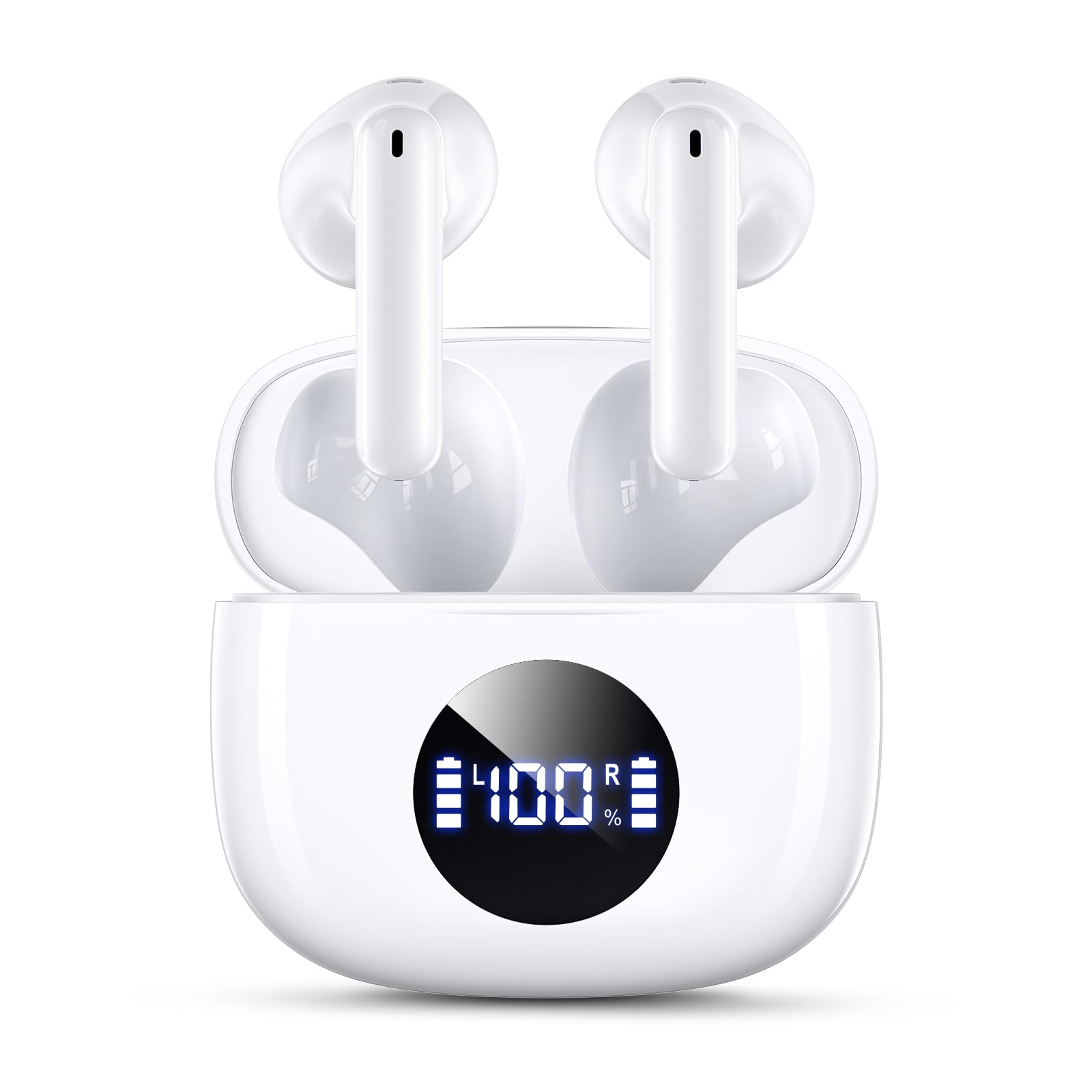 HIYDOO Wireless Earbuds, Bluetooth 5.3 Headphones with Charging Case, Lightweight in-Ear Stereo Earphones with Mic for Android/iOS Cellphone, Waterproof Cordless Earphones for Sports-Ivory White