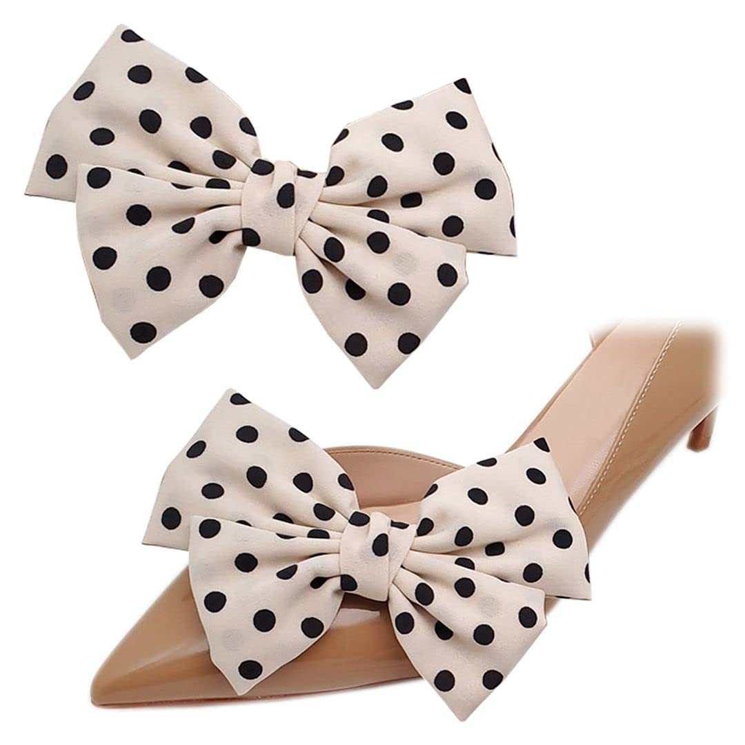 Tsangbaby Satin Bow Shoe Clips - Dots Solid Color Removable Elegant Wedding Party Shoe Buckle Bag Clothing Hair Accessories for Women Girls 2 Pcs