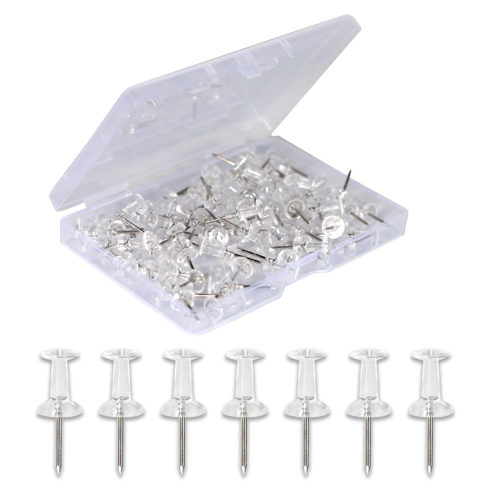 120-Pack Push Pins for Bulletin Board, Thumb Tacks with Clear Plastic Tip and Steel Tip, Portable and Durable Wall Tacks Suitable for Cork Board, Office and Daily Life