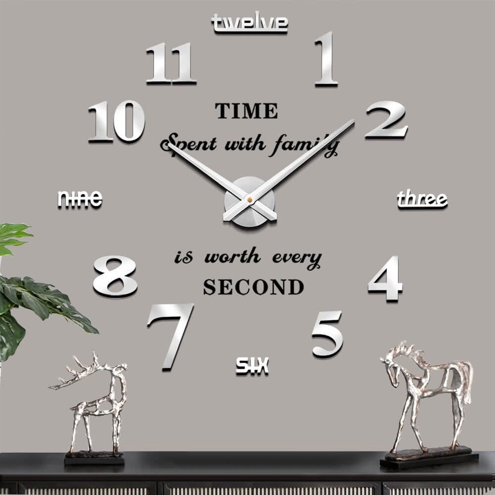 Mintime Modern Frameless DIY Wall Clock Large 3D Wall Watch Mirror Numbers for Home Office Decorations