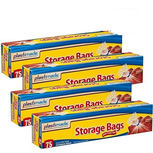 Plastimade Disposable Plastic Storage Bags With Original Twist Tie, 1 Gallon Size, 300 Bags, Great Thanksgiving For Home, Office, Vacation, Traveling, Sandwich, Fruits, Cake, Cookies, Or Any Snack