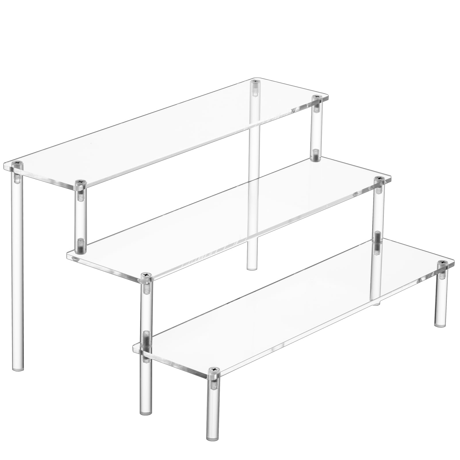 HENABLE Large Acrylic Display Risers, Perfume Stand Organizer, Clear Acrylic Shelf Risers for Display Stands for Food, Tabletop Use, Amiibo Funko POP Figure, 3 Tier Clear Cupcake Stand Risers