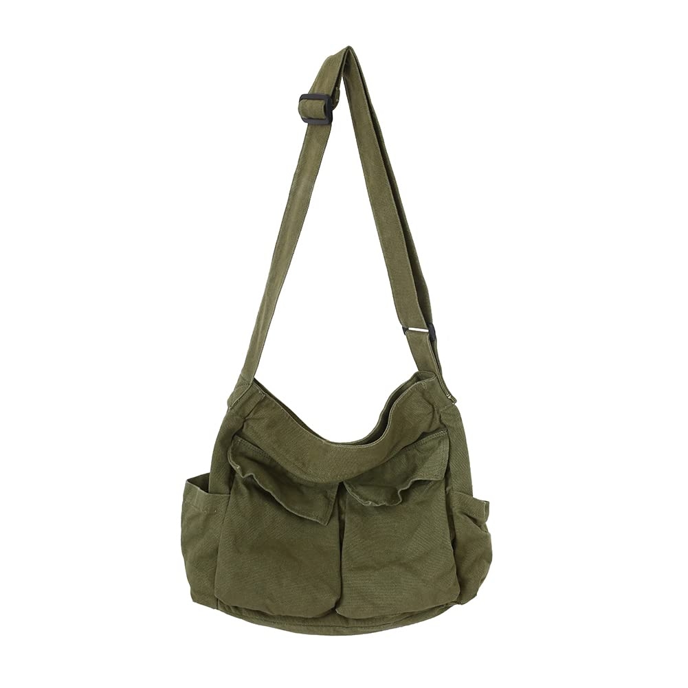 JQWSVE Canvas Messenger Bag Large Hobo Crossbody Bag with Multiple Pockets Canvas Shoulder Tote Bag for Women and Men