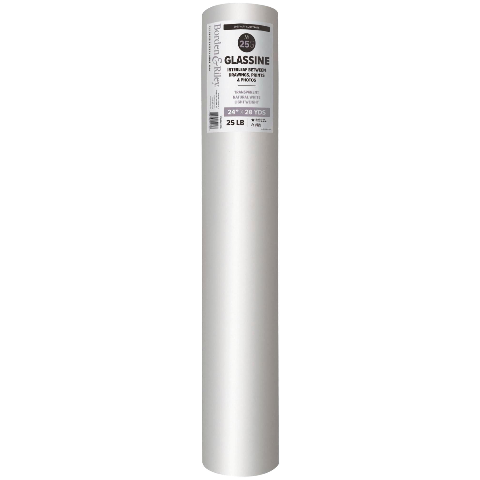 Borden & Riley 24" x 20 Yards #25G Glassine Paper Roll, 25 LB, 1 Roll Each (25GR242000)
