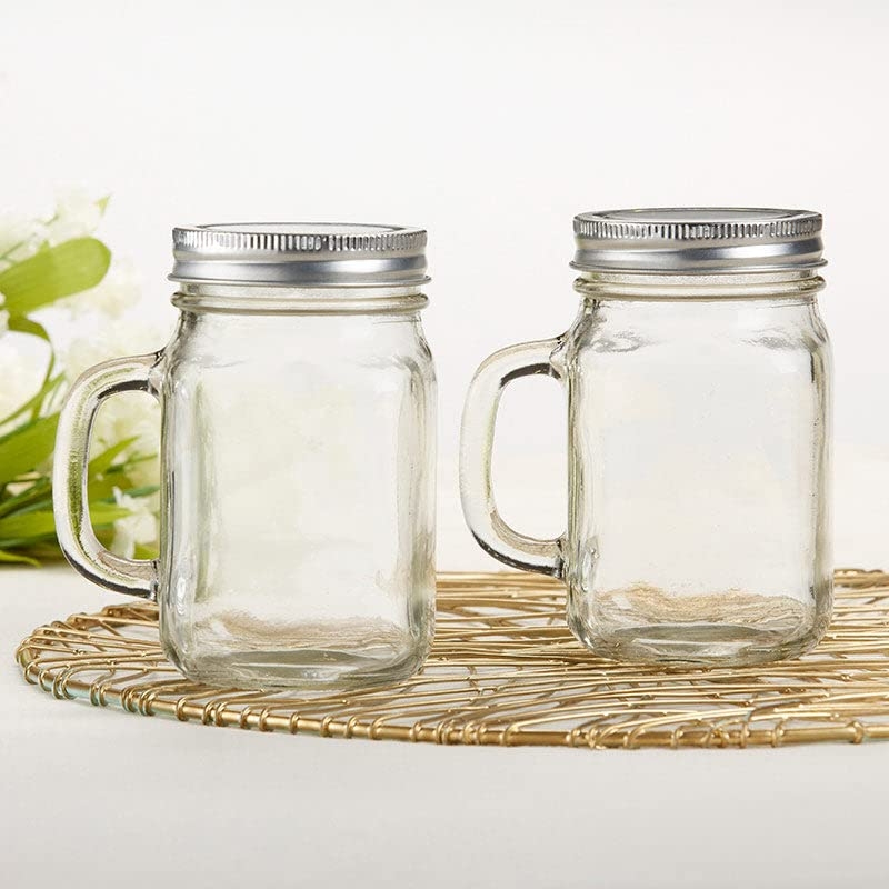 Kate Aspen 36PCS 12 oz. Large Glass Jars with Lids and Handles, Mason Jars Mugs, Wide Mouth Drinking Glass and DIY Favor Decor for Wedding, Bridal Shower, Baby Shower Party