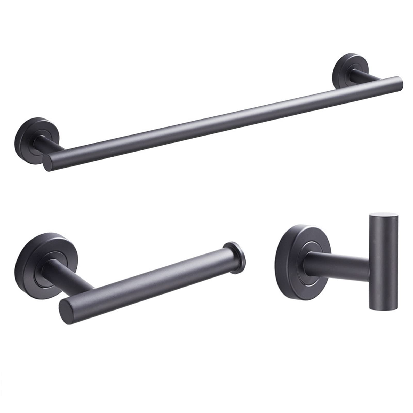 Bathroom Hardware Set 3 Pieces, 12Inch Towel Bar, Toilet Paper Holder, Hook, Stainless Steel Wall Mounted Hardware Accessories Set(Matt Black)