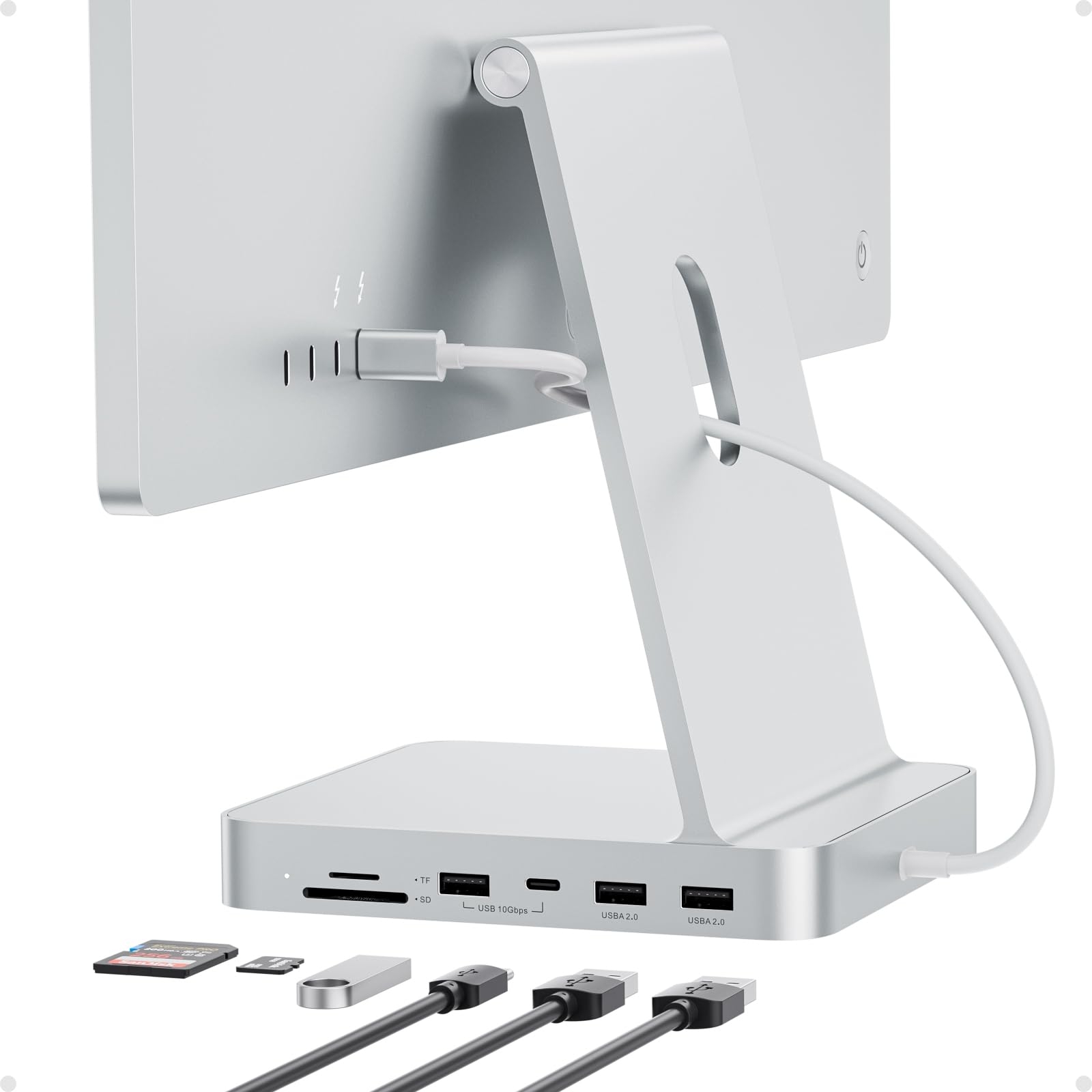 USB C HUB for iMac 24 inch 2021/2023/2024, PULWTOP USB Hub Adapter iMac Accessories for i-Mac M1/M3/M4 with USB C 10Gbps 3*USB A SD/TF, Docking Station Support Expand M.2 SSD (Not Included), Silver