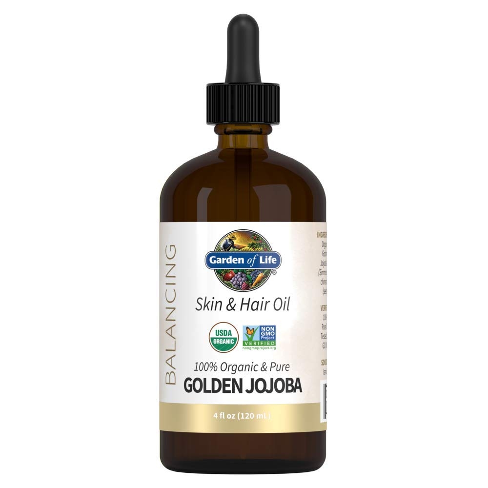 Garden of Life Jojoba Oil 100% Organic & Pure Golden Jojoba Oil for Hair, Skin and Face - Cold Pressed Jojoba Body Oil, Massage, or Use as a Carrier Oil for Making Lip Balms & Body Butters, 4 fl oz