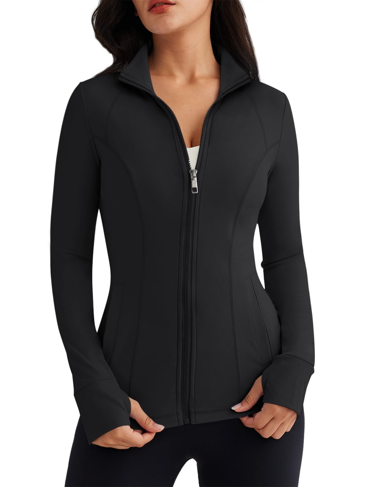 Trendy Queen Womens Lightweight Zip Up Jackets Mock Turtleneck Fall Hoodies Fitted 2025 Athletic Workout Clothes with Pockets