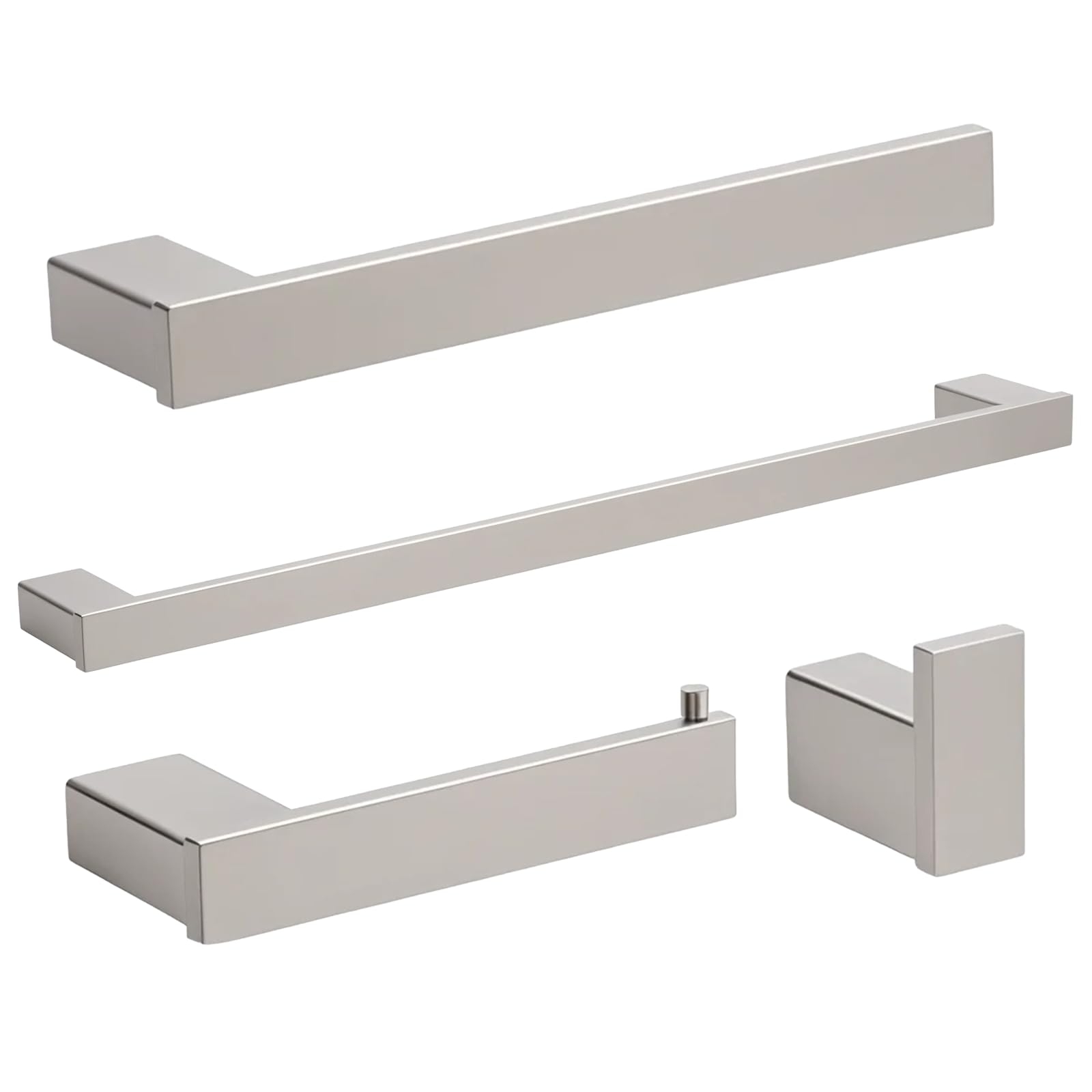 Klabb 4 Piece Metallic Silver Bathroom Hardware Set, 24 Inch Towel Bar, SUS304 Stainless Steel Bath Towel Bar Set, Bathroom Wall Mounted Towel Rack.