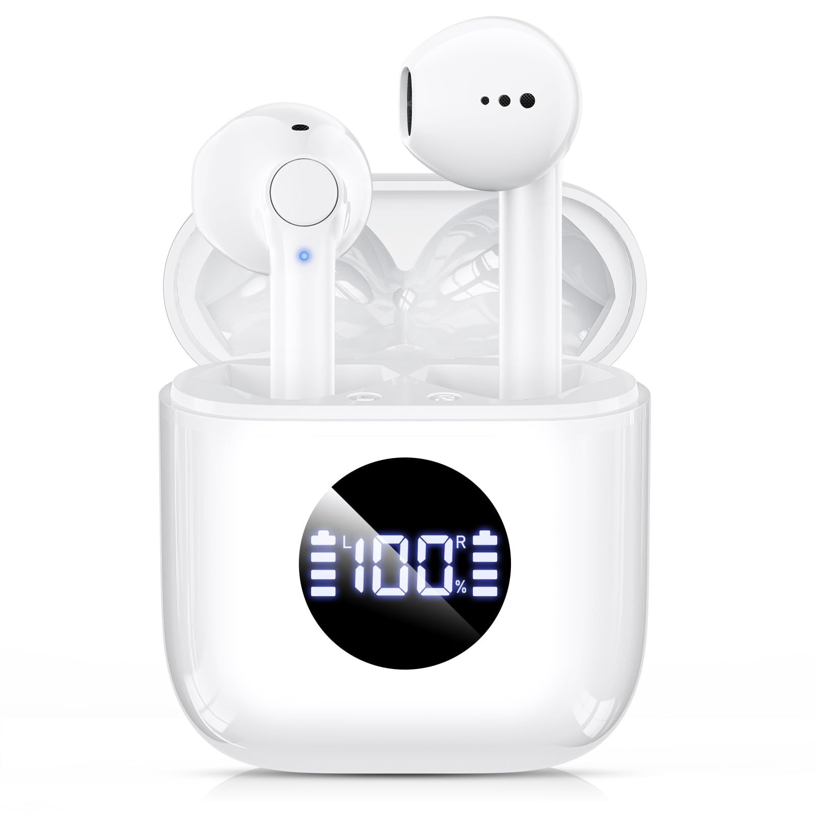 HIYDOO Wireless Earbuds, Bluetooth 5.3 Headphones with Charging Case, Lightweight in-Ear Stereo Earphones with Mic for Android/iOS Cellphone, Waterproof Cordless Earphones for Sports-Ivory White