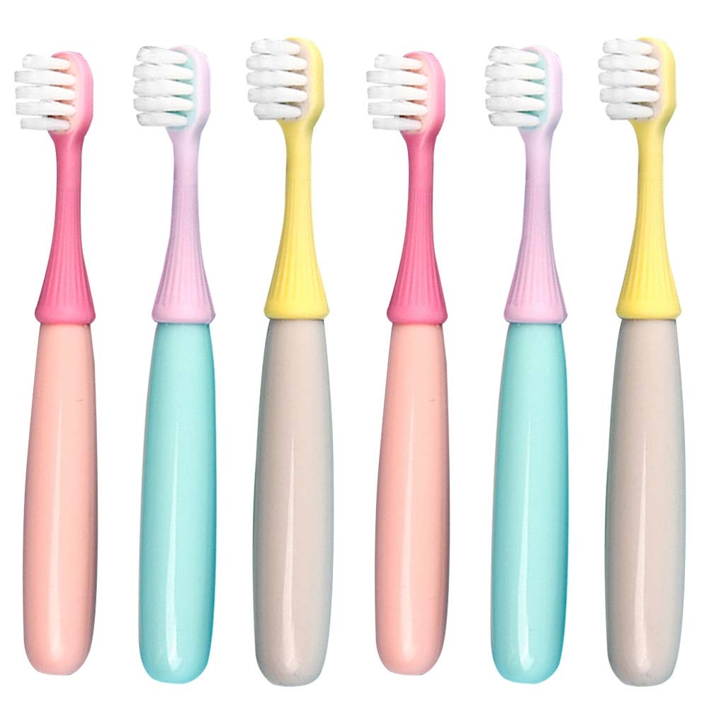newrichbee 6 Packs Kids Toothbrush,Lovely Little Mushroom Extra Soft Bristles Toddler Toothbrush for 1-3Years Old (Pink& Yellow &Blue)…