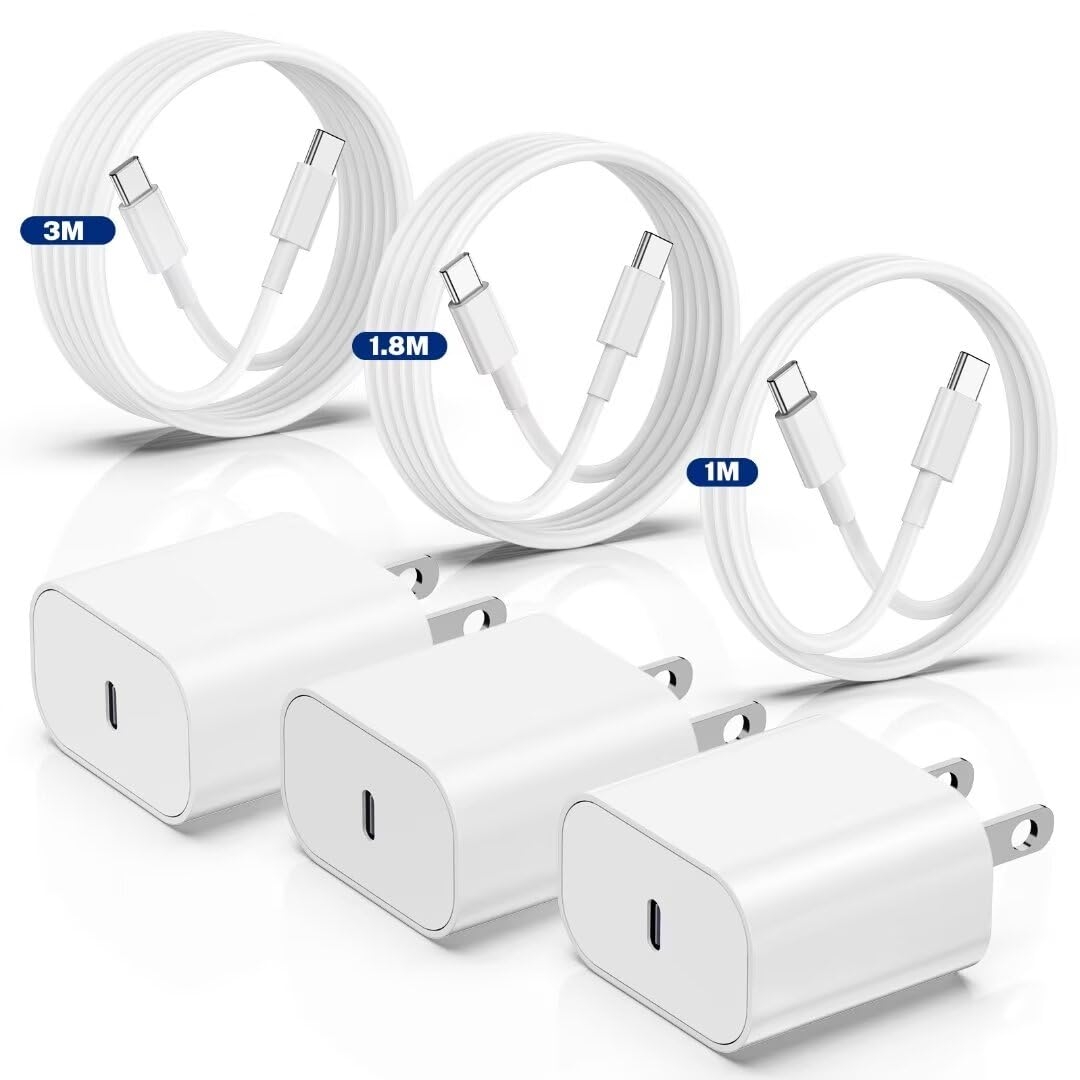 i Phone 16/15 Charger Fast Charging 3-Pack, 20W Type C Charger[3+6+10FT] USB C Wall Charger Cables for iPhone 16/15/15 Plus/15 Pro Max, iPad Pro/Air/AirPods/Samsung