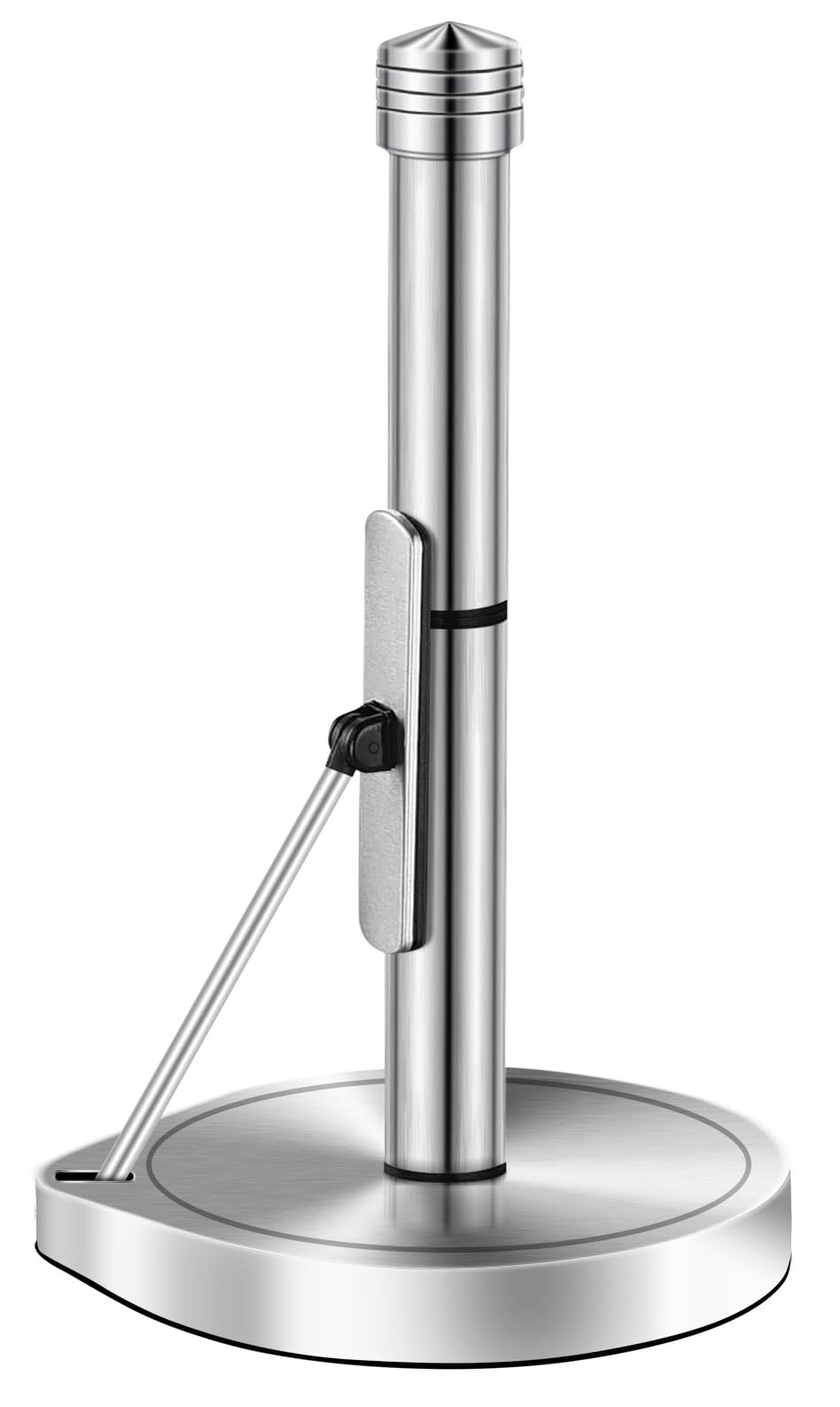 AIDEA Paper Towel Holder Countertop, One-Handed Operation Paper Towel Holder Stand for Kitchen and Bathroom, Spring Arm for Easy Tear, Stainless Steel Paper Towel Dispenser with Weighted Base, Silver