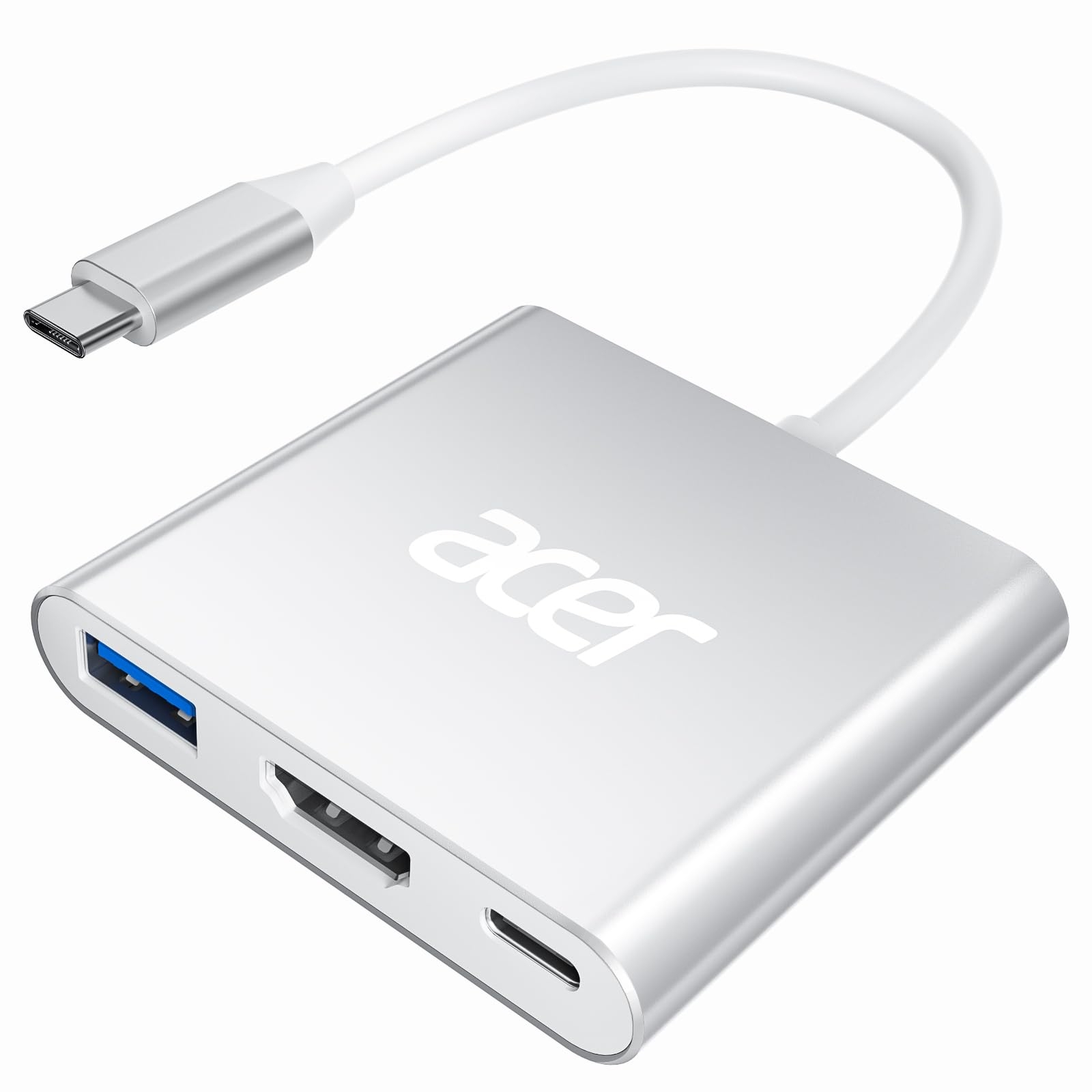 Acer USB C to HDMI Adapter, 4K USB C Hub with 100W PD, USBA 3.0 Port, HDMI to USBC Multiport Digital AV Converter for MacBook Pro/Air, iPad, Tablets, Switch, TV, Monitor and More (Silver)