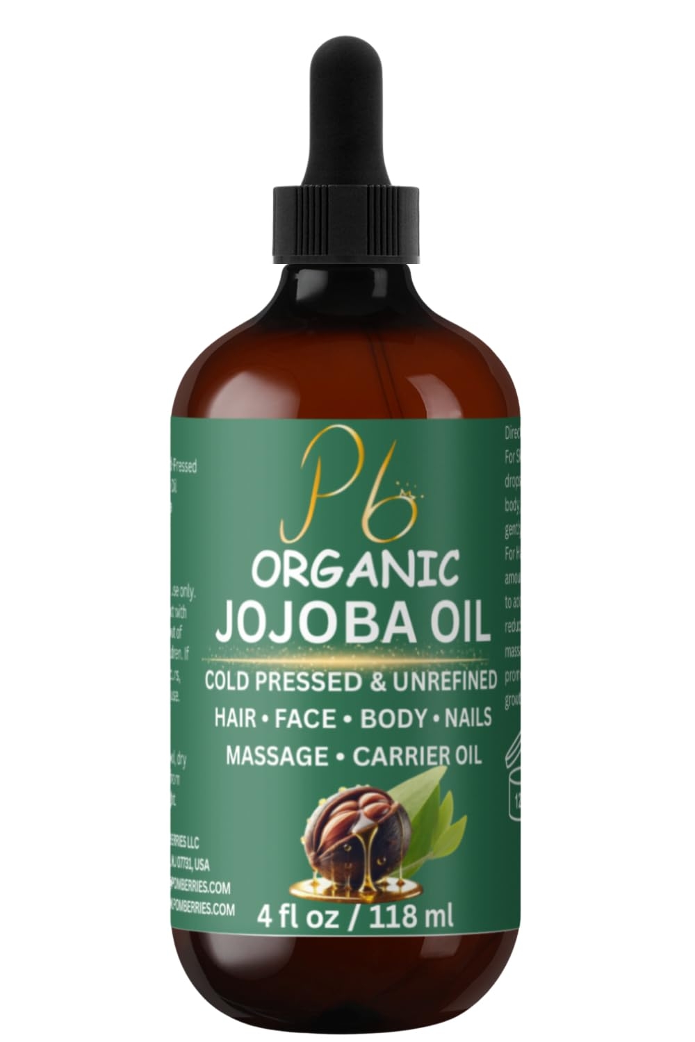 Organic Jojoba Oil – 100% Pure, Cold-Pressed & Unrefined | Hexane-Free Golden Jojoba Oil for Hair, Skin & Nails | Hydrating Body Oil, Supports Youthful Glow & Smooth Texture | 4 fl oz