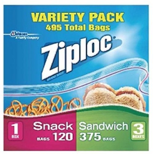 Ziploc Variety Pack, 120 Snack Bags, 375 Sandwich Bags, (495 Total Bags)