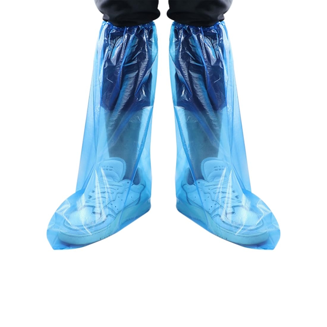 Disposable Shoe Covers Blue Rain Shoes and Boots Cover Plastic Long Shoe Cover Clear Waterproof Anti-Slip Overshoe for Women Men Water Boots Cover Rainy Day Use Cover (10 Pack(5 Pairs))