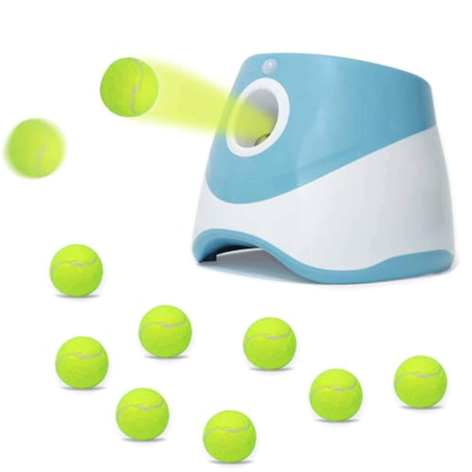 jovani Dog Ball Thrower Launcher for Small and Middle Dogs, Automatic Ball Launcher with 3 Adjustable Distance 10-30ft, Interactive Dog Toys Included 9 Mini Tennis Balls (2"), Blue