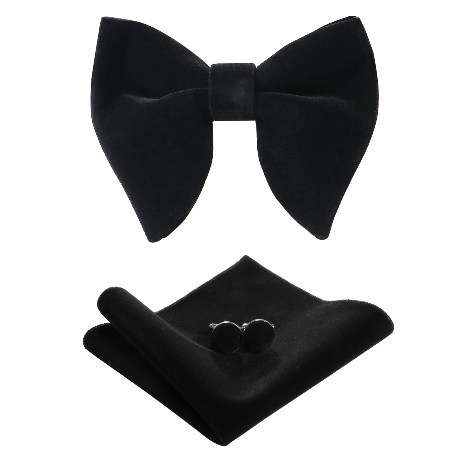 PACGOTH Bow Ties for Men Pre-Tied Bow Tie Vintage Tuxedo Oversized Velvet Bow Ties Cufflinks Pocket Square Sets With Gift Box