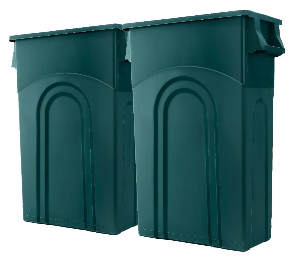 United Solutions Highboy Recycling Container, ECOSolution, 23 Gallon, Space Saving Slim Profile and Easy Bag Removal for Indoor or Outdoor use, ECO Green, W/O Symbol,2-Pack