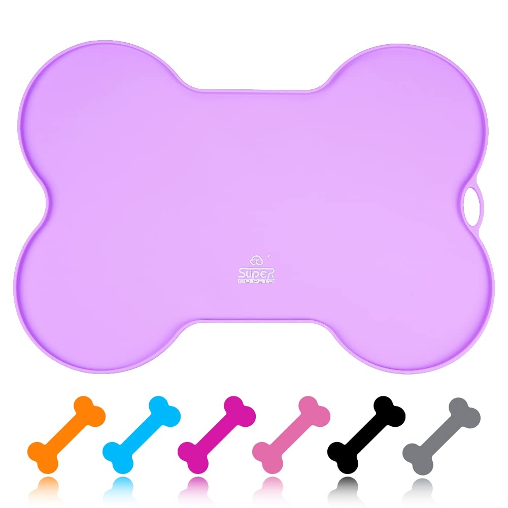 Super Design Dog Food Mat Dog Bowl Mat for Food and Water Silicone Non Spill Cat Feeding Mat Puppy Placemat Waterproof - 20.5" x 14.5", Purple