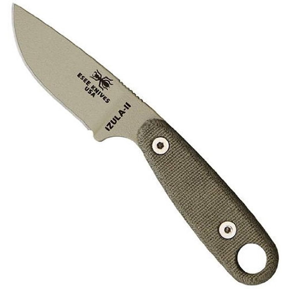 ESEE Knives Izula-II Fixed Blade Knife, Micarta Handle, Molded Sheath, Clip Plate (Desert Tan)