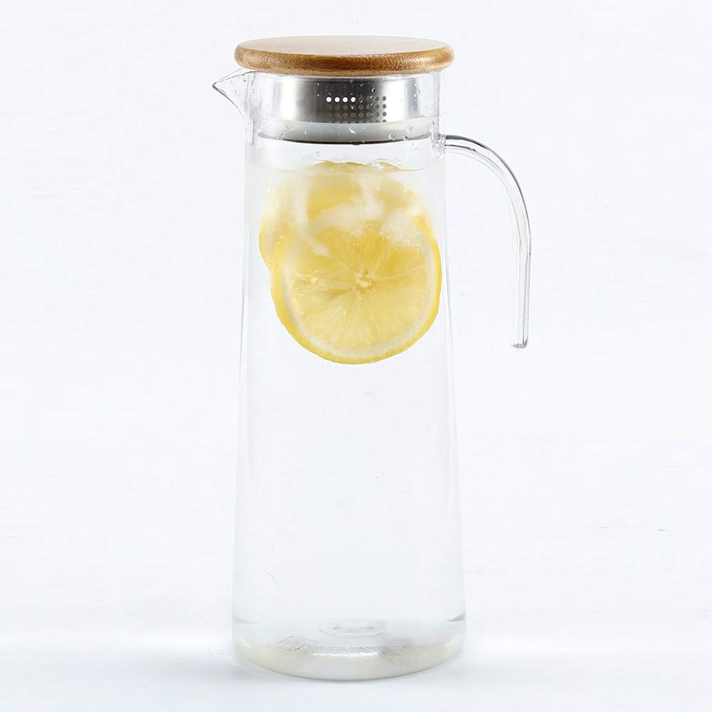 Acrylic Water Pitcher with Lid, 40 Oz Plastic Transparent Iced Tea Water Jug Drink Pitcher Beverage Carafe Pitchers for Juice Tea Coffee Milk(Bamboo Lid)