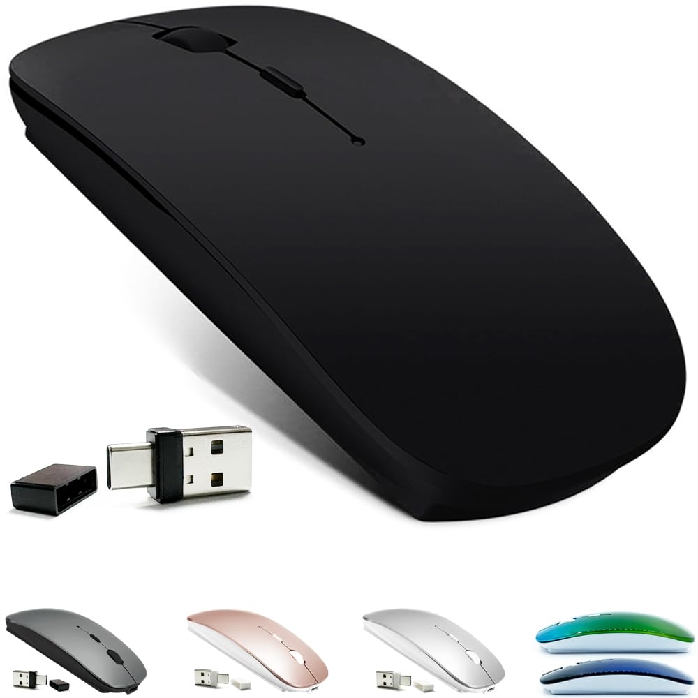 KLO Rechargeable Bluetooth 5.2/3.0/Type-C/USB-2.4G Mouse for MacBook/MacBook air/Pro/iPad, Wireless Mouse for Laptop/Notebook/pc/iPad/Chromebook (Black)