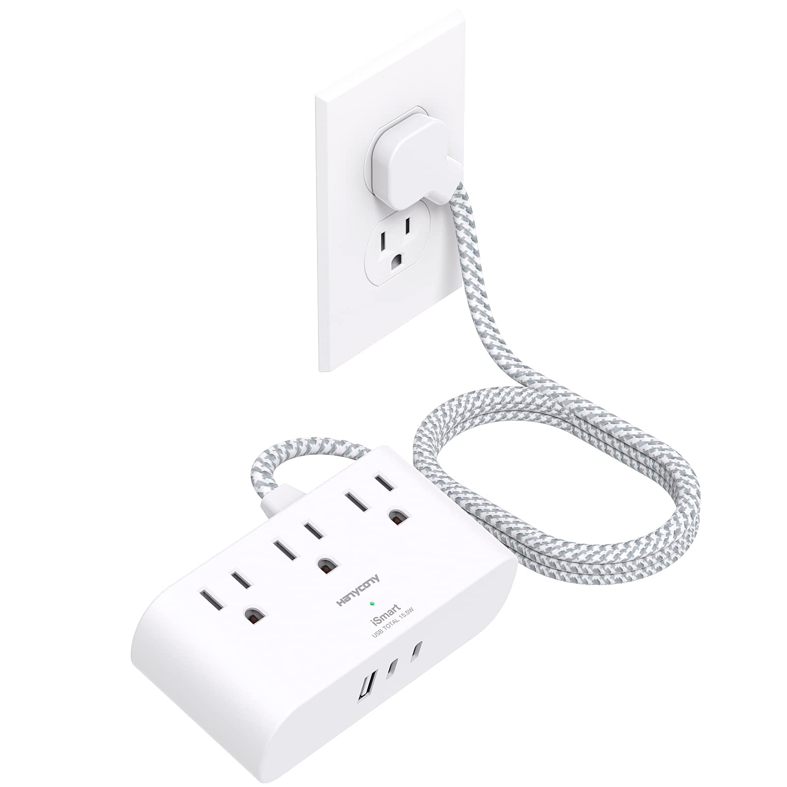 Flat Plug Power Strip 6 Ft, HANYCONY Ultra Thin Flat Extension Cord, 3 Outlets 3 USB Ports(2 USB C) Multi Plug Outlet Extender with No Surge Protector for Cruise Ship, Travel, Dorm Room Essentials