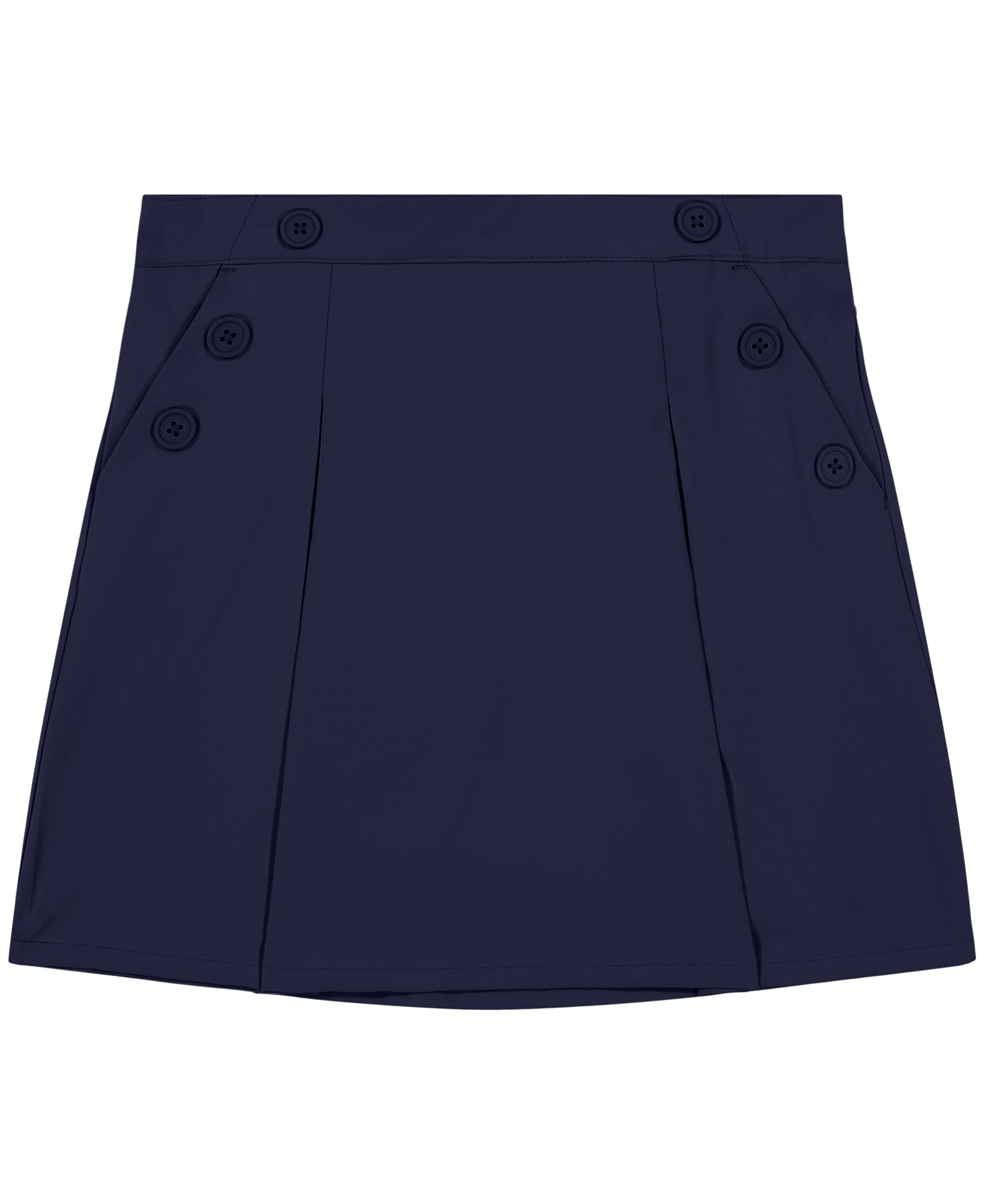 Nautica Girls' School Uniform Pull-on Scooter Skirt with Undershorts, Poplin Style with Button Pockets