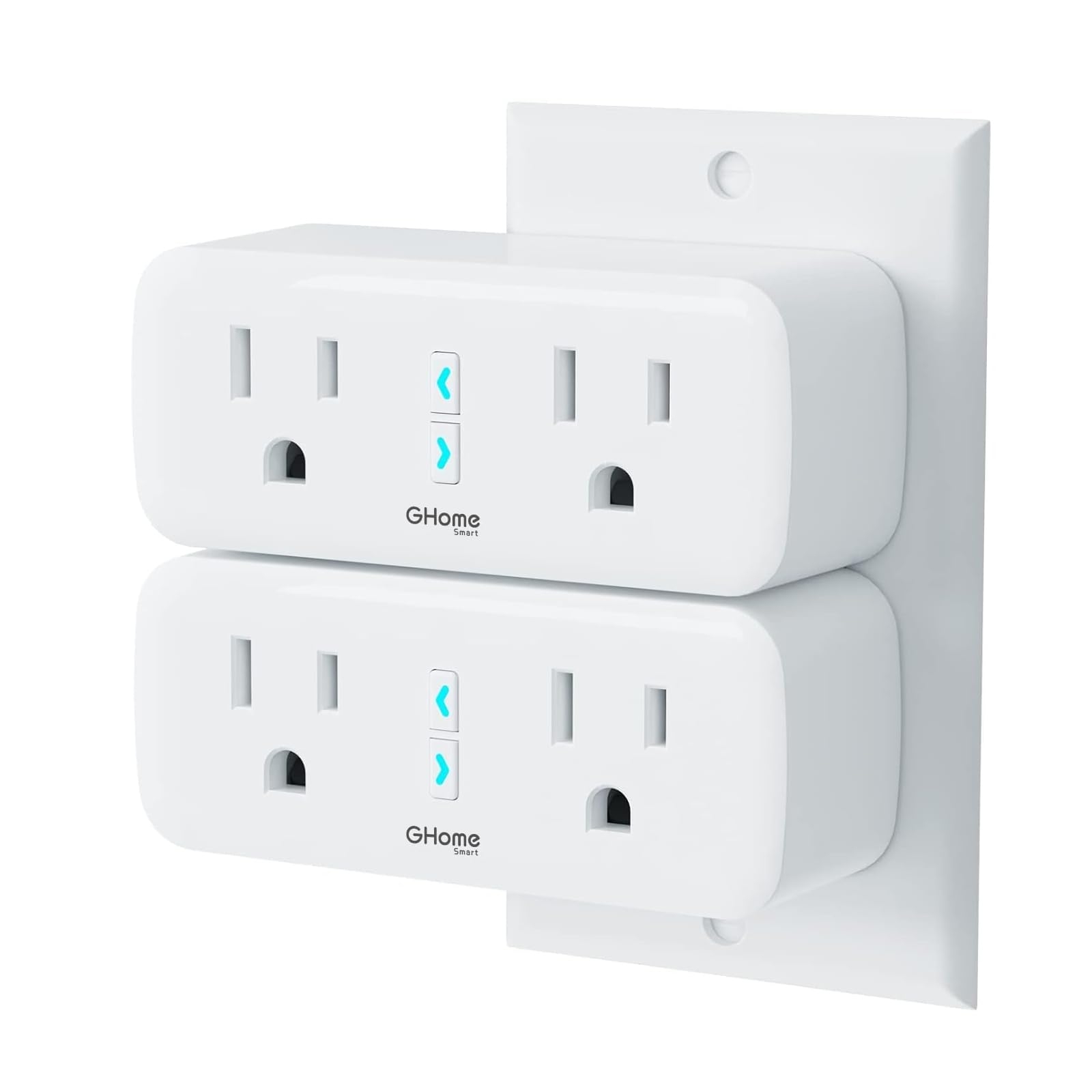 GHome Smart Plug Outlet Extender 15A, WiFi Smart Plugs Compatible with Alexa and Google Home, Smart Surge Protector Outlet with Remote Control and Timer, Dual Sockets, No Hub Required, White, 2 Pack