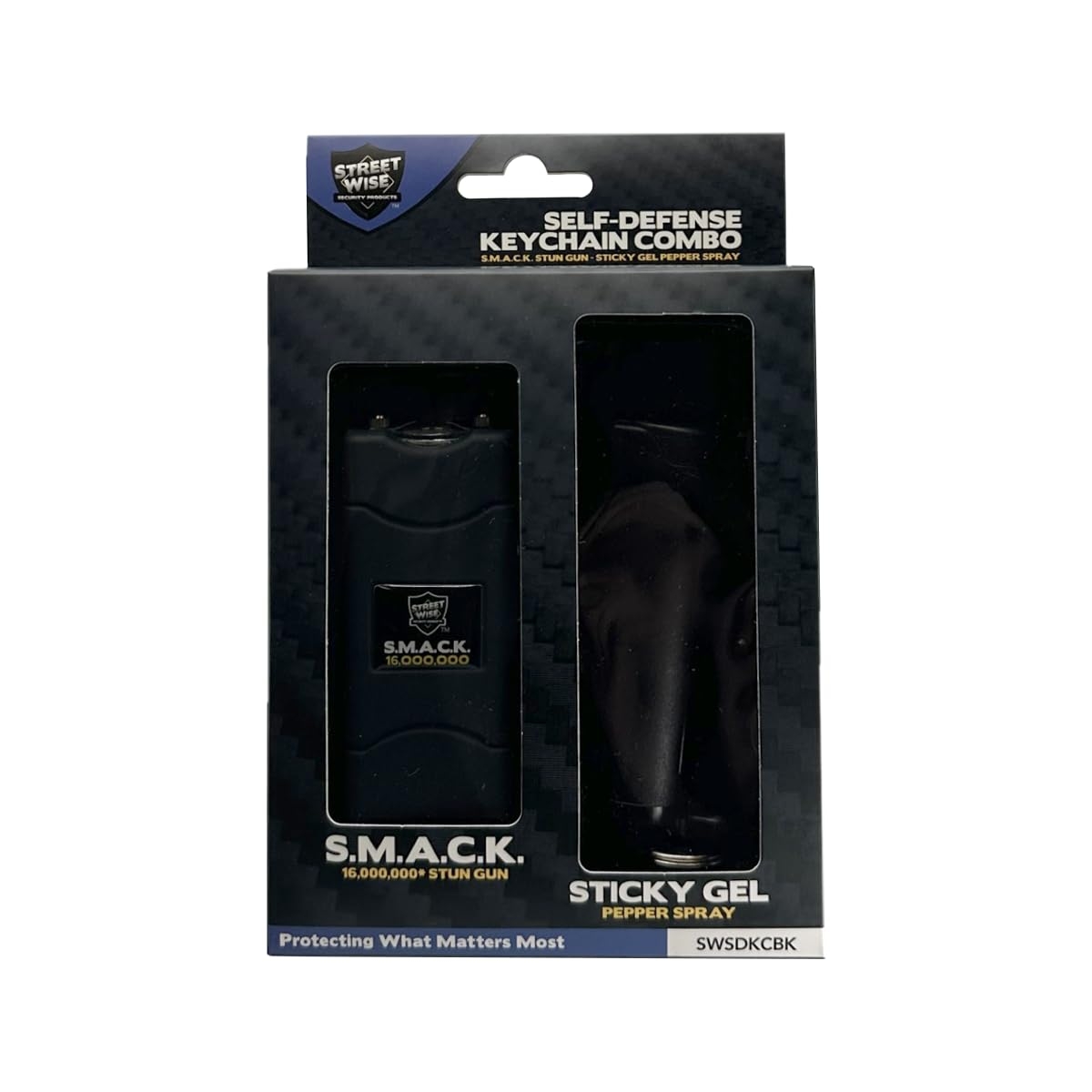 Streetwise Self-Defense Key Chain Combo - Smack Stun Gun & Sticky Pepper Gel, Mini USB Charged with LED Flashlight, Safety Switch, Women's Protection Kit