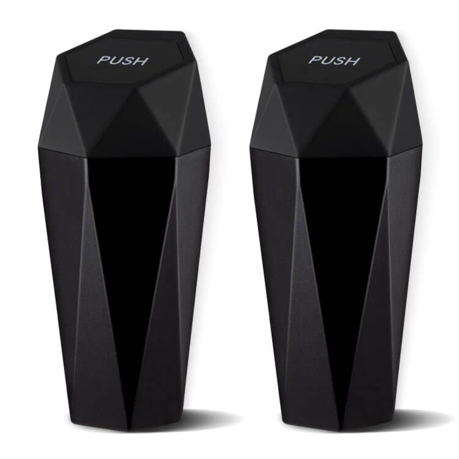 JUSTTOP Car Trash Can with Lid, Diamond Design Small Automatic Portable Trash Can, Easy to Clean, Used in Car Home Office Interior Accessories, 2PCS (Black)