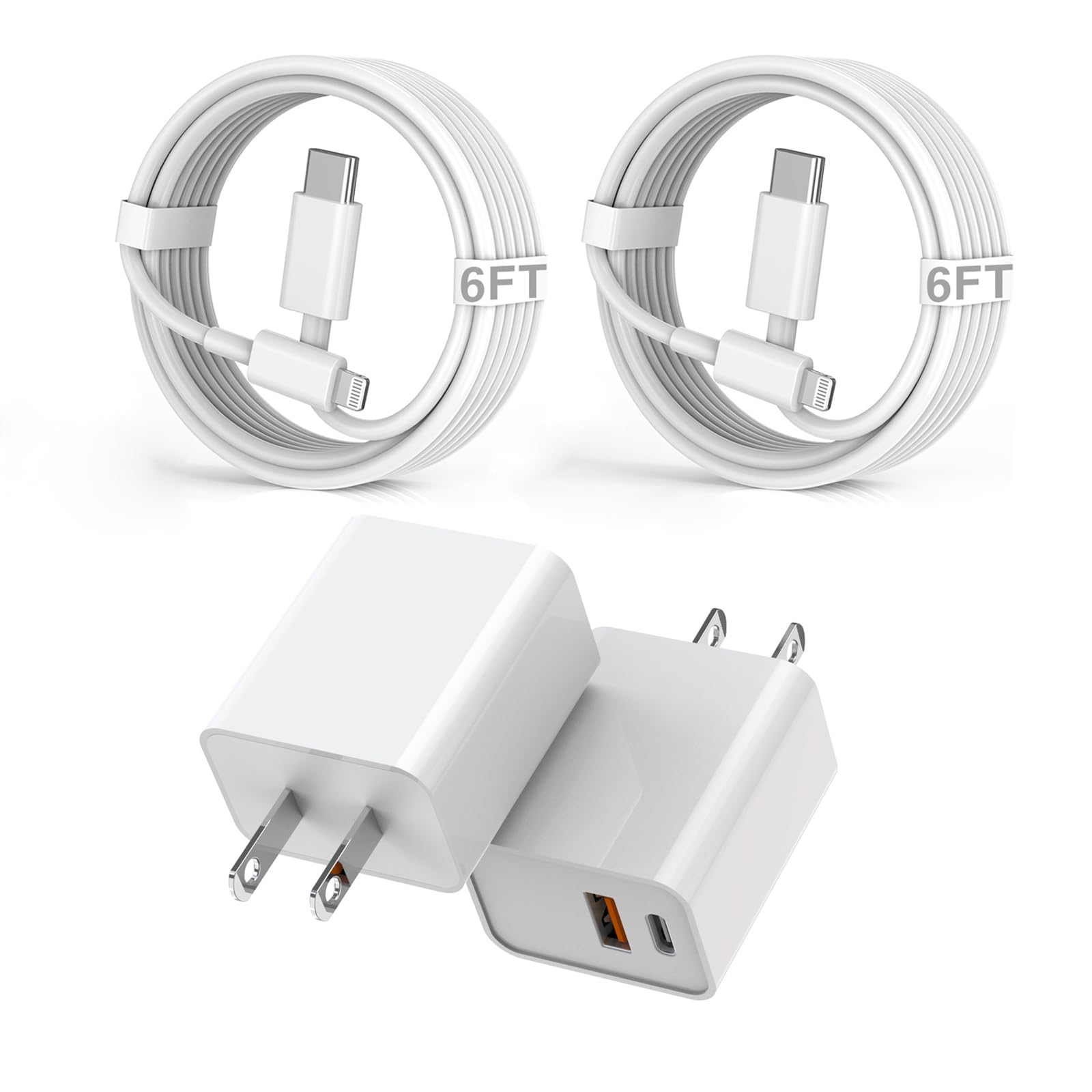 Fast iPhone Charger, 2Pack 20W Dual Port QC+ USB C Charger Block Plug Adapter Dual ChargeriPhone Fast Charging Brick 6 FT USB C to Lightning Cable i Phone Cord for iPhone 14/13/12/11/Pro Max/Mini/XR/X