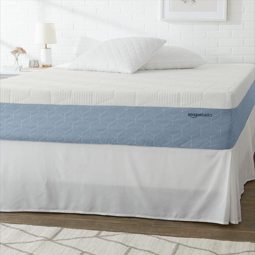 Amazon Basics Memory Foam Mattress, Medium Firm, Cooling Gel, King Size Mattress, CertiPUR-US® Certified Foam, 80 x 76 x 12 inches, White/Gray