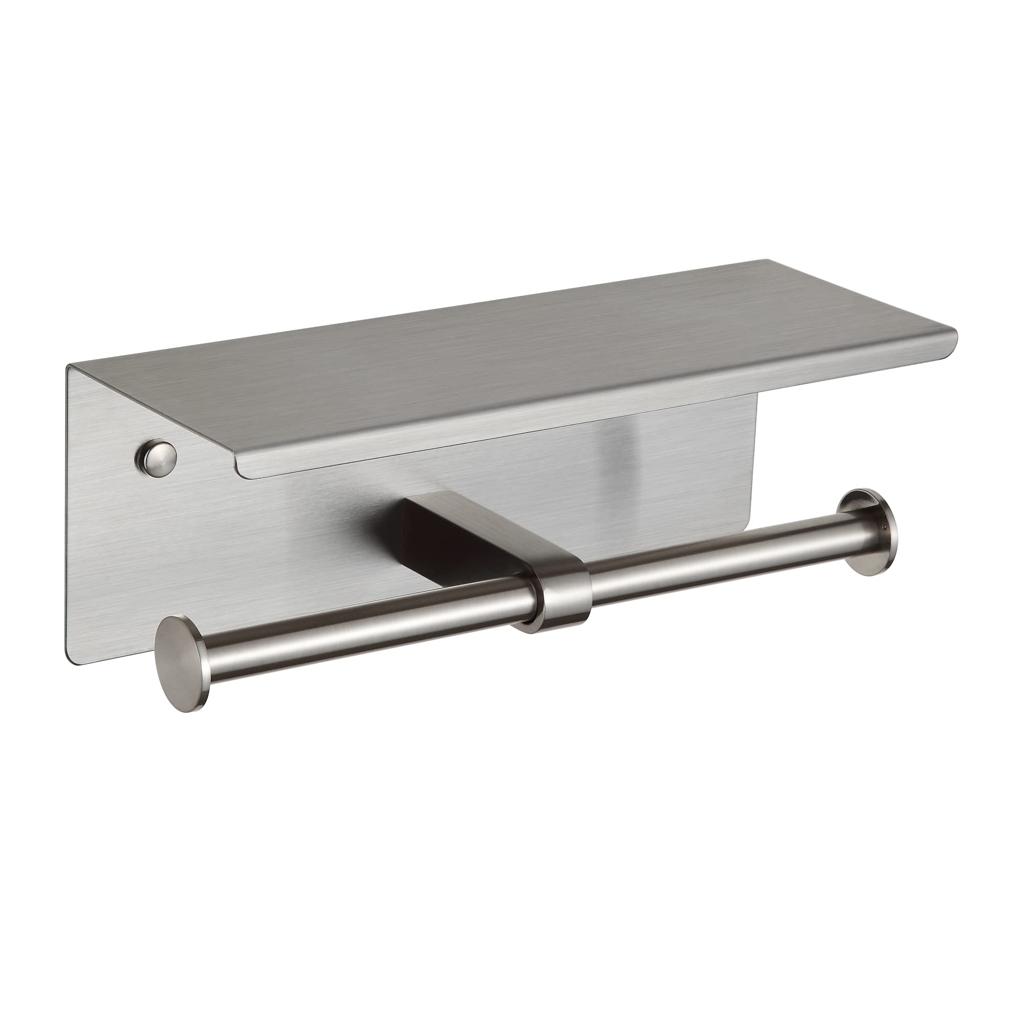 BGL Toilet Paper Holder with Shelf Brushed Nickel Double Head Toilet Tissue Roll Holder 304 Stainless Steel Wall Mount for Bathroom