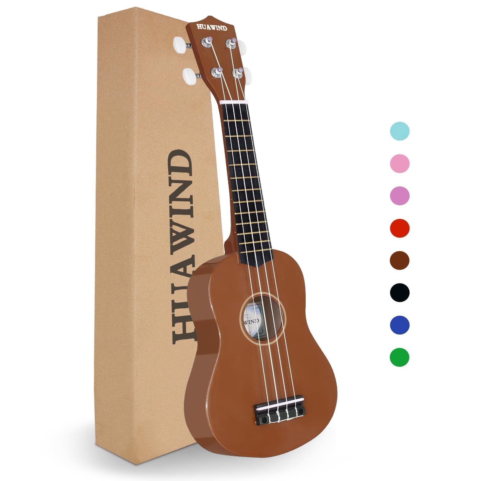 HUAWIND 21 Inch Soprano Ukulele for Beginners, Hawaiian Ukulele Four String Wood Ukelele Professional Ukalelee For Adult Student Starter (Brown)