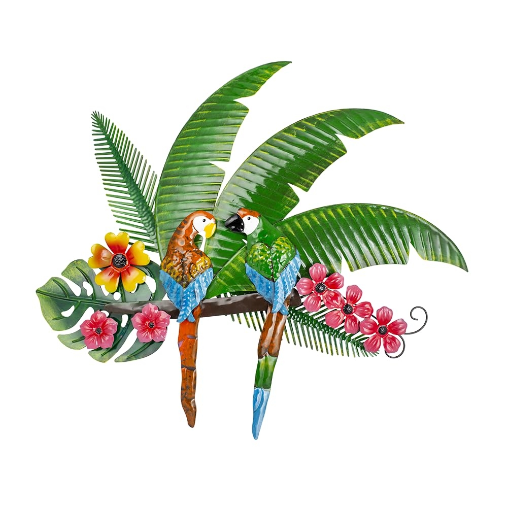 VEWOGARDEN Parrots Wall Decor Large Outdoor Metal Bird Wall Art for Patio Farmhouse Garden Living Room Bedroom Decorations