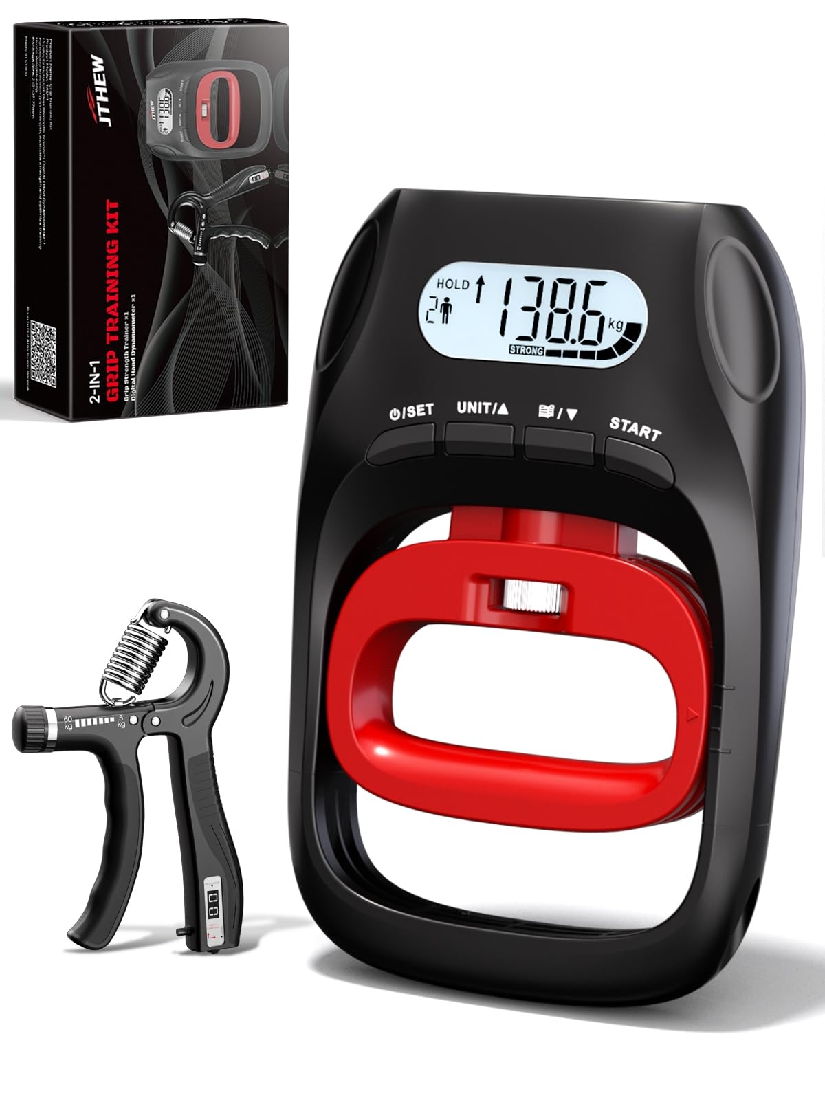 JTHEW Grip Strength Tester Trainer - Electronic Hand Dynamometer of 400lbs/180kg & Grip strengthener with Adjustable Resistance for Sports
