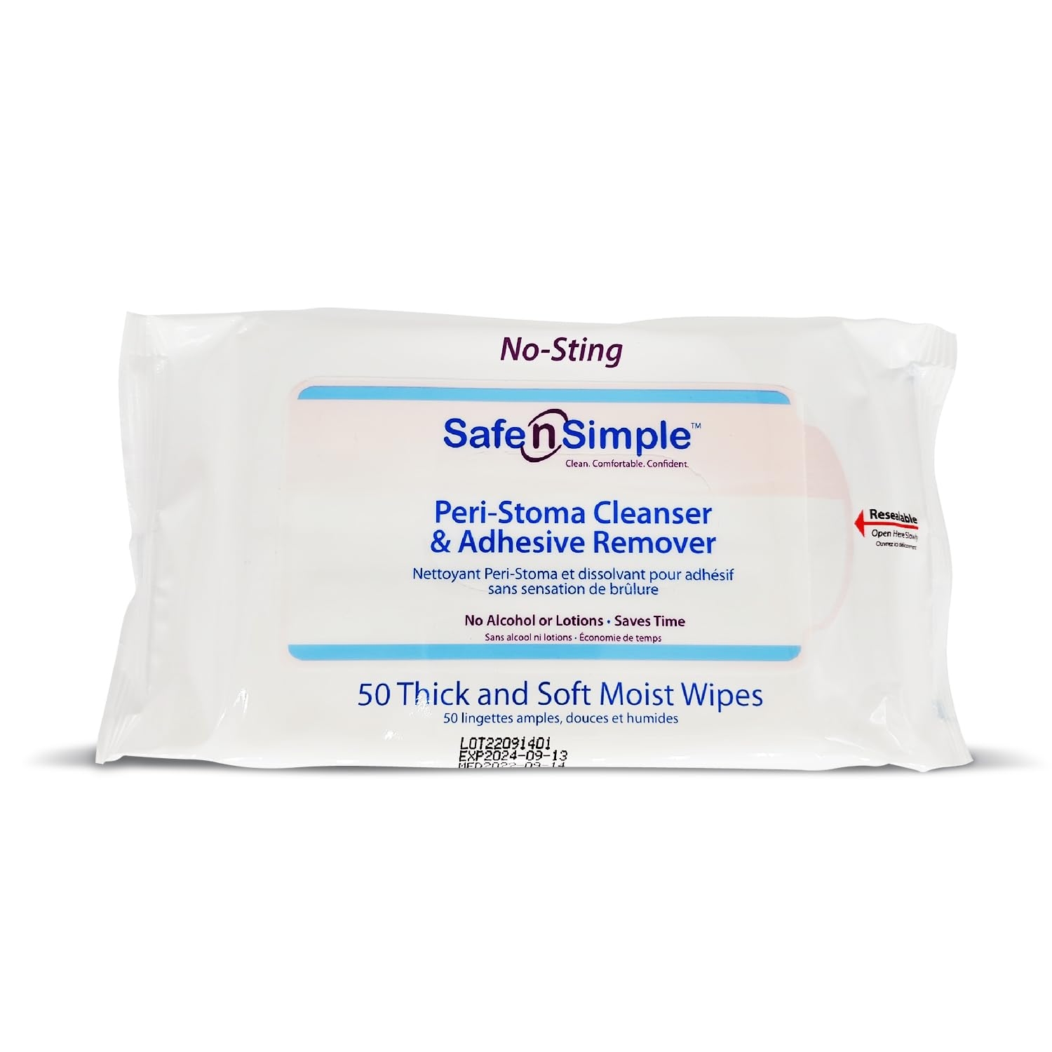 Safe n' Simple Adhesive Remover Wipes - 50 Large No-Sting Skin Prep Wipes Medical Skin Adhesive Remover - Adhesive Removing Wipes for Skin - Non-Alcohol