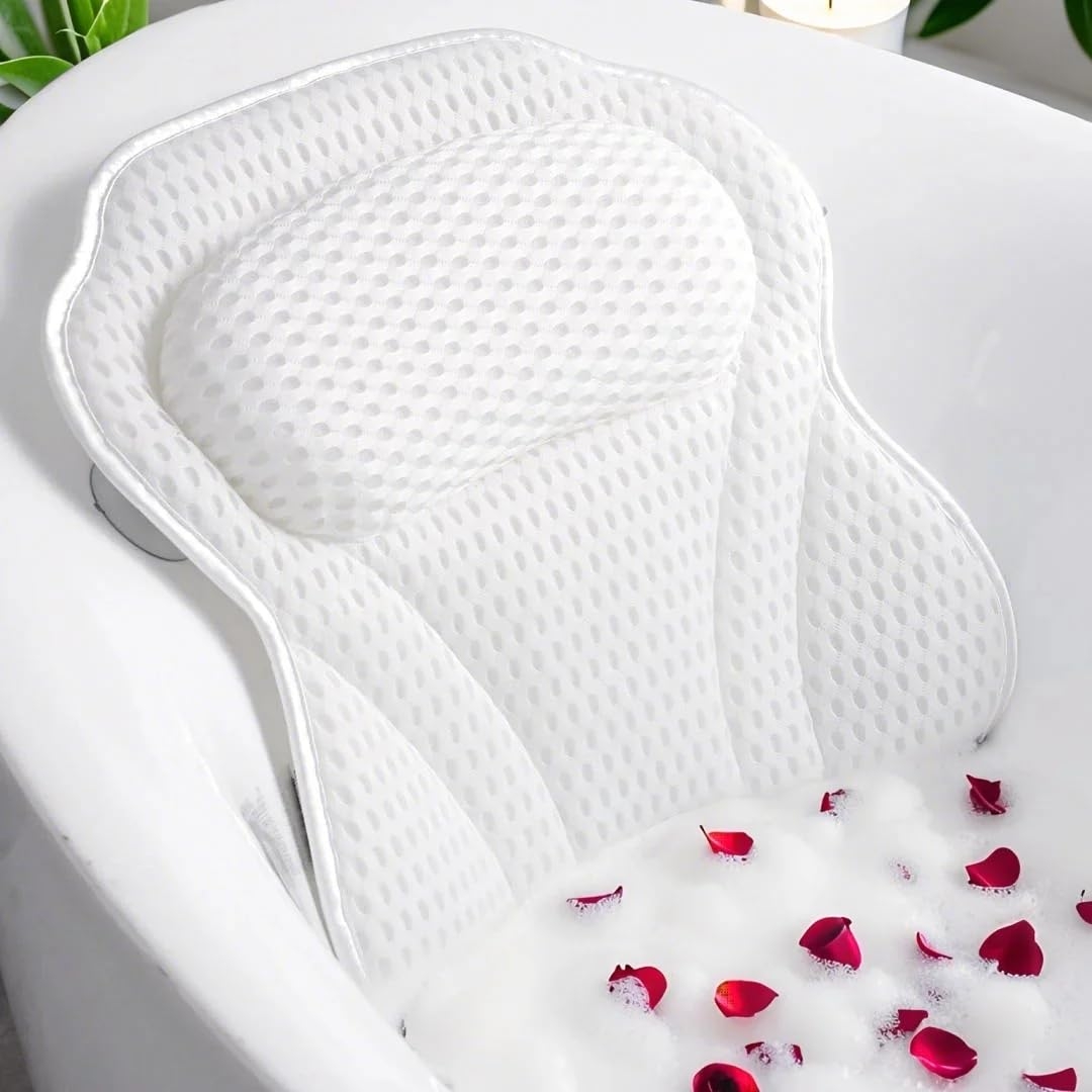 Bath Pillow Luxury Bathtub Pillow, 4D Bath Tub Pillows for Head, Neck and Back Support, Tub Pillow for Bathtub with 6 Non-Slip Suction Cups, Relaxing Bath Accessories Spa Gifts